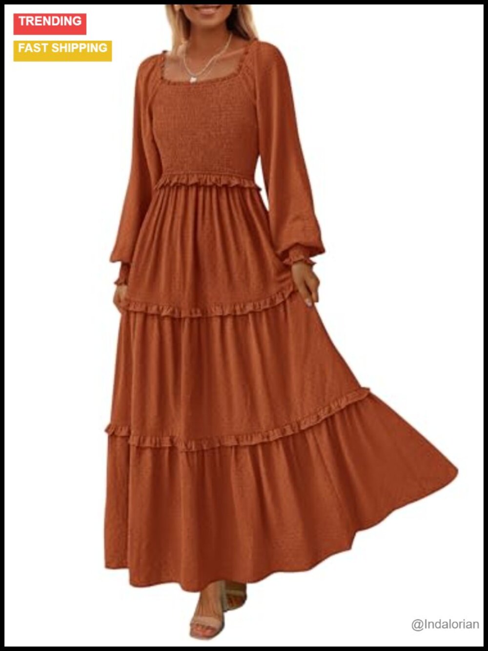 Swiss Dot Ruffle Maxi Dress with Pockets Smocked Square Neck